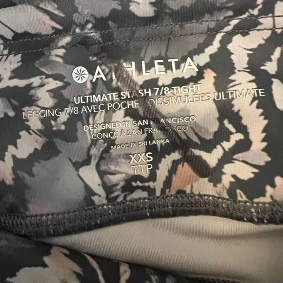 Athleta Gray Print Ultimate Stash 7/8 Tight XXS NWOT - Picture 7 of 9